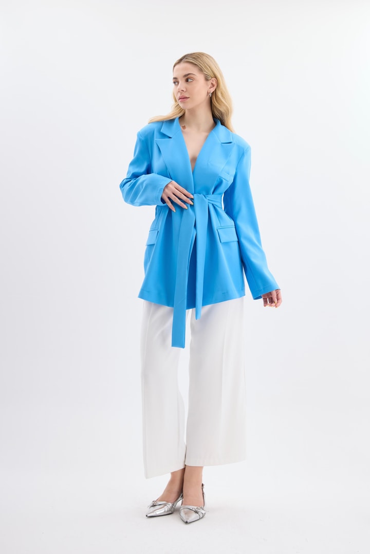 Rose Aksesuarlı Blazer Ceket - Mavi