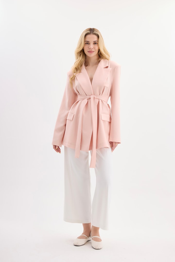 Rose Aksesuarlı Blazer Ceket - Pudra