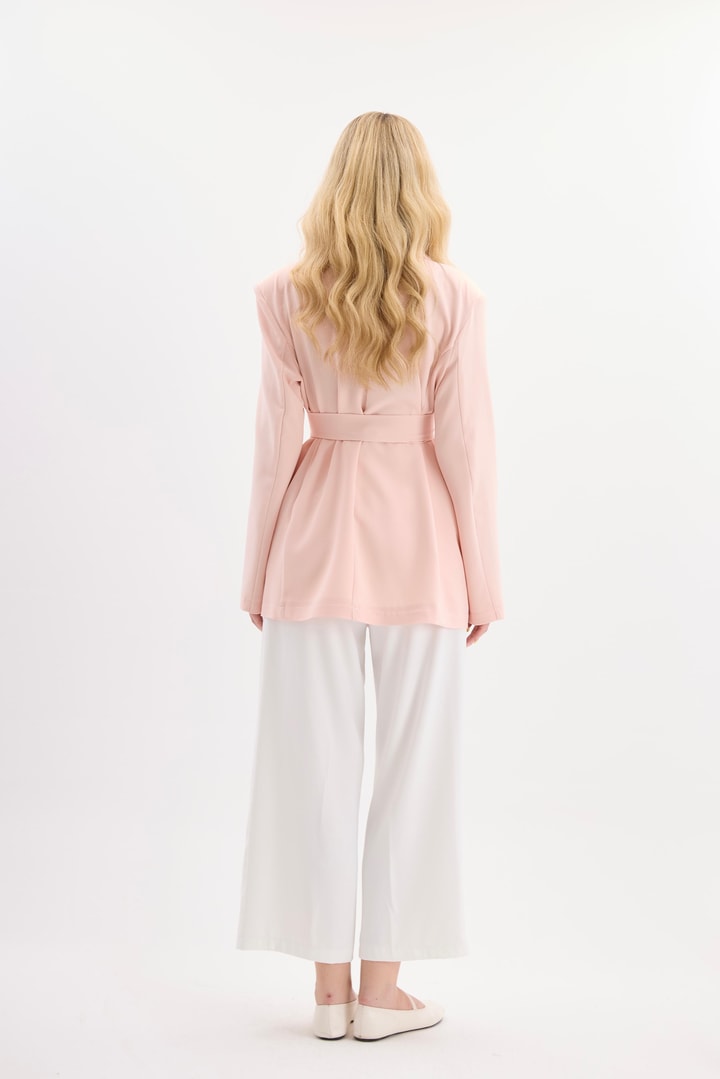 Rose Aksesuarlı Blazer Ceket - Pudra