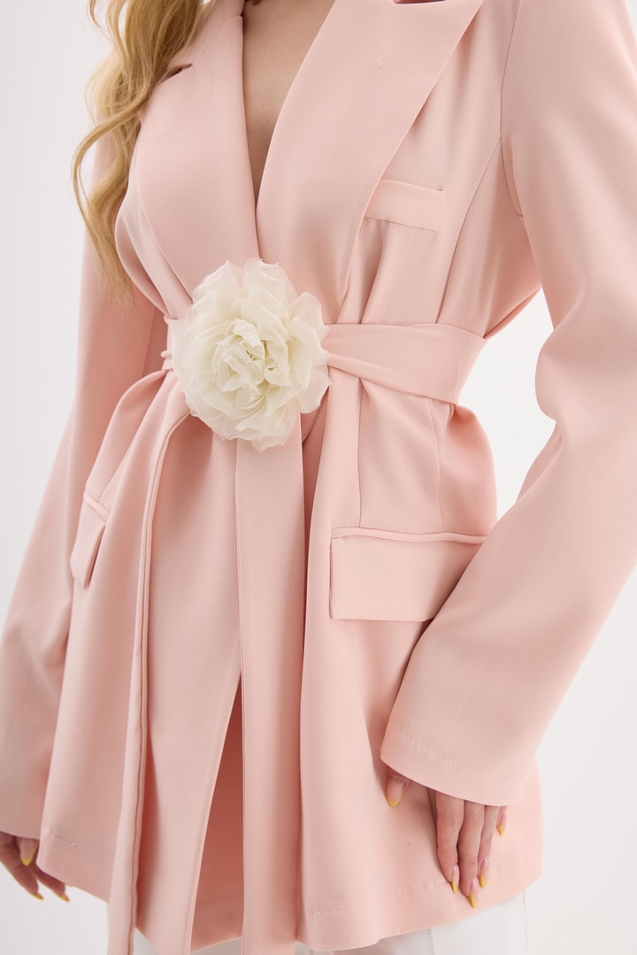 Rose Aksesuarlı Blazer Ceket - Pudra