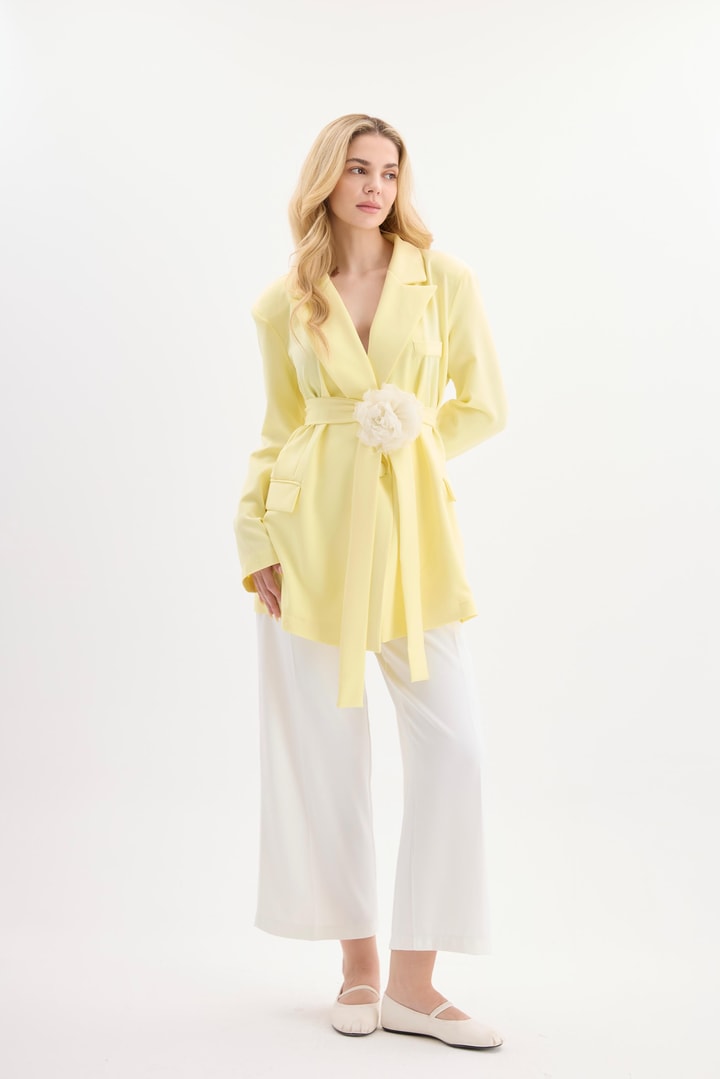 Rose Aksesuarlı Blazer Ceket - Sarı