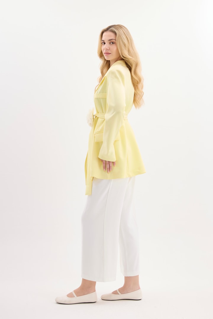 Rose Aksesuarlı Blazer Ceket - Sarı
