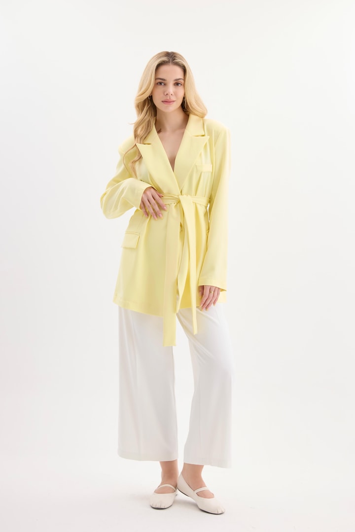 Rose Aksesuarlı Blazer Ceket - Sarı