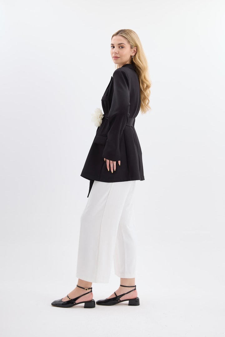 Rose Aksesuarlı Blazer Ceket - Siyah