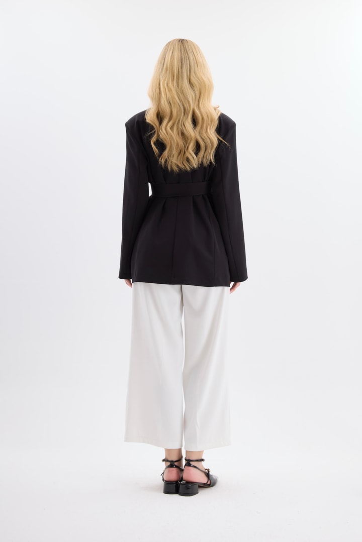 Rose Aksesuarlı Blazer Ceket - Siyah