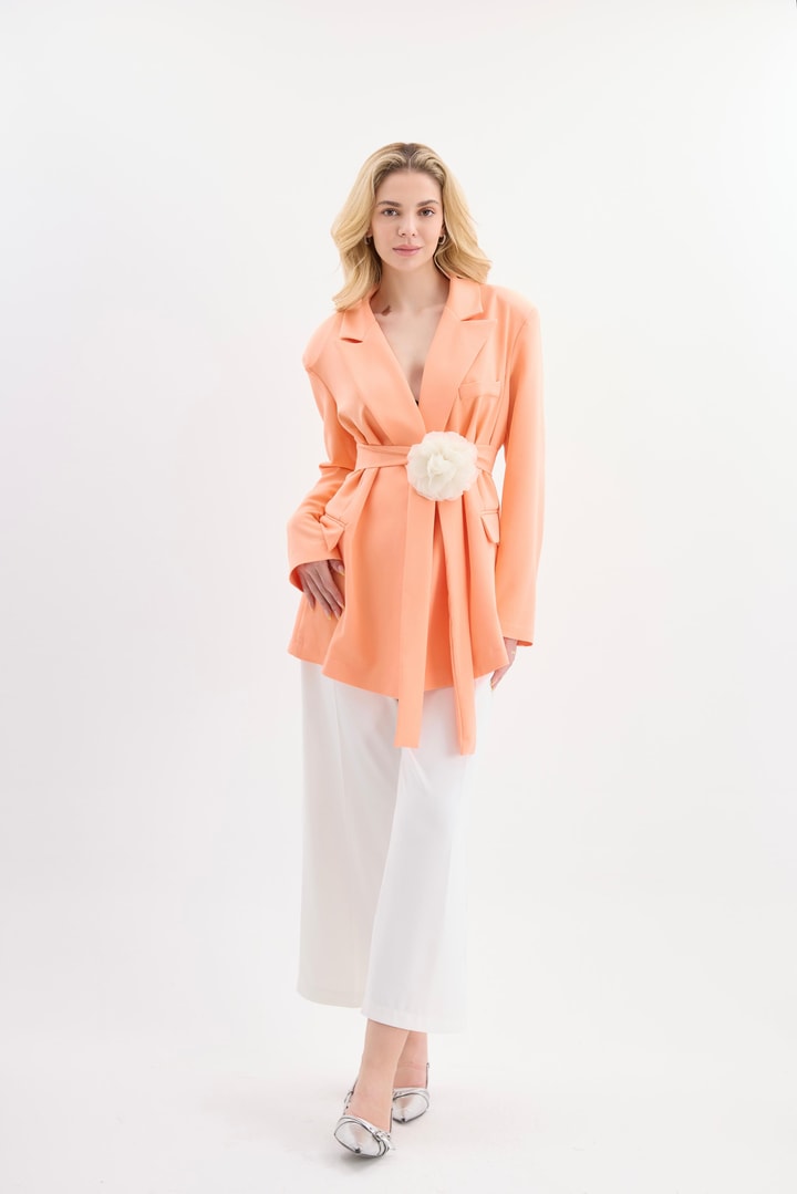 Rose Aksesuarlı Blazer Ceket - Somon