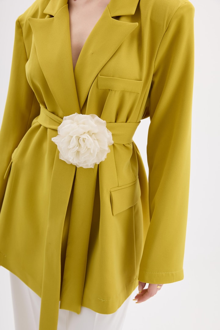 Rose Aksesuarlı Blazer Ceket - Yağ Yeşili