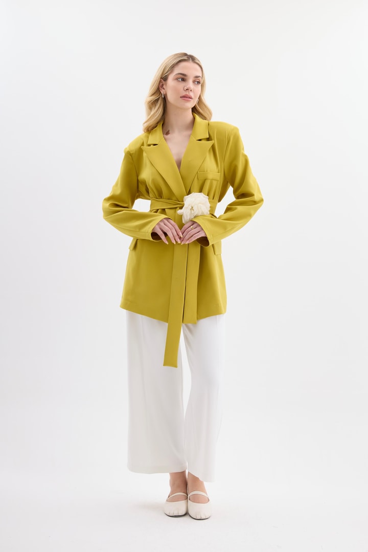 Rose Aksesuarlı Blazer Ceket - Yağ Yeşili