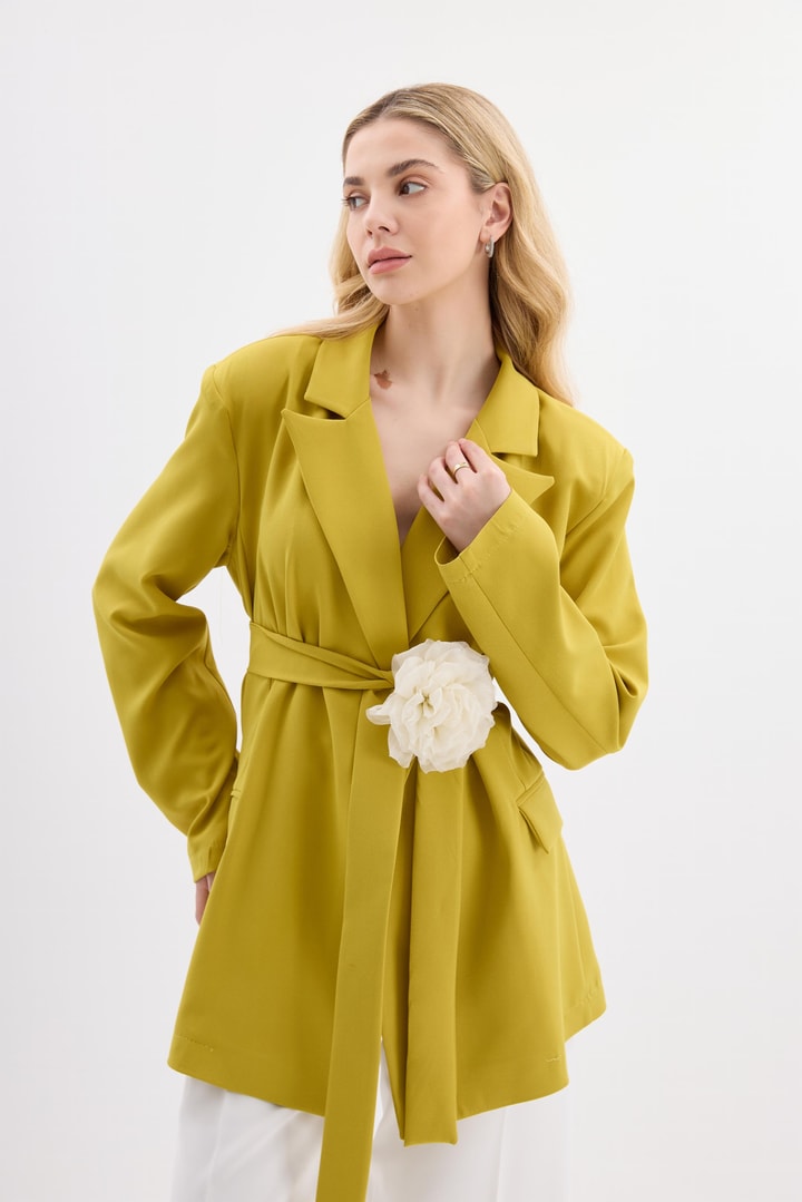 Rose Aksesuarlı Blazer Ceket - Yağ Yeşili