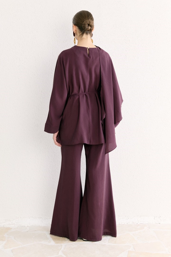 Şal Yaka Detaylı Pantolon Takım - Mürdüm