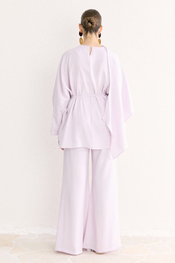 Şal Yaka Detaylı Pantolon Takım - Pembe