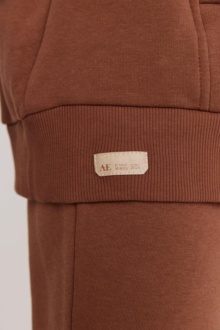 Sali Fermuarlı Şardonlu Sweat Takım - Kahve