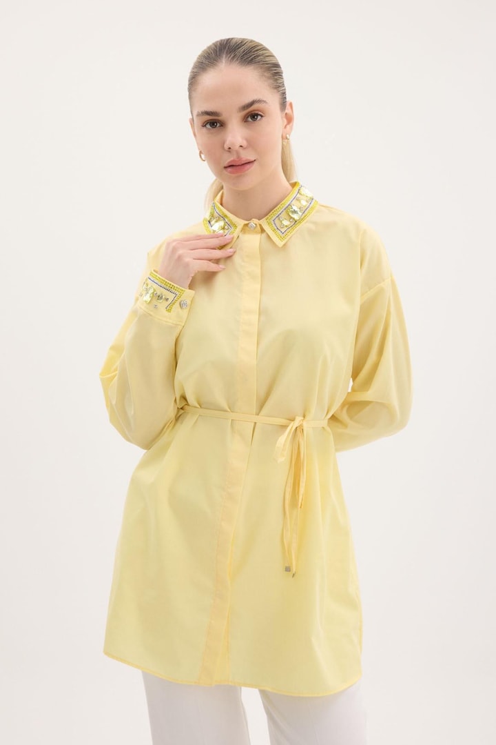 Salia Taşlı İşlemeli Gömlek - Sarı