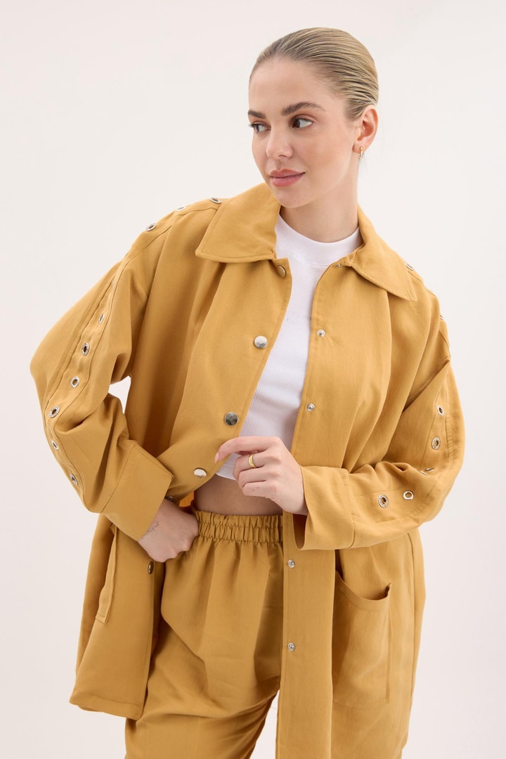 Samara Kol Detaylı Cepli Gabardin Takım - Hardal