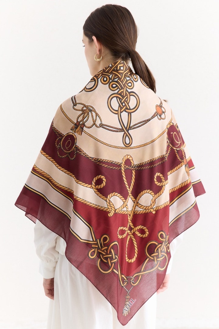 Samora Desenli Omuz Şalı - Bordo