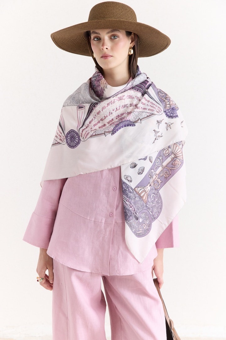 Samora Desenli Omuz Şalı - Lila