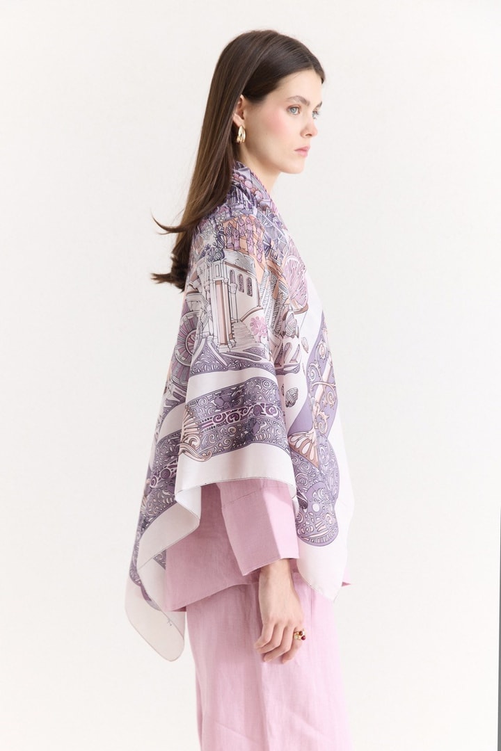 Samora Desenli Omuz Şalı - Lila