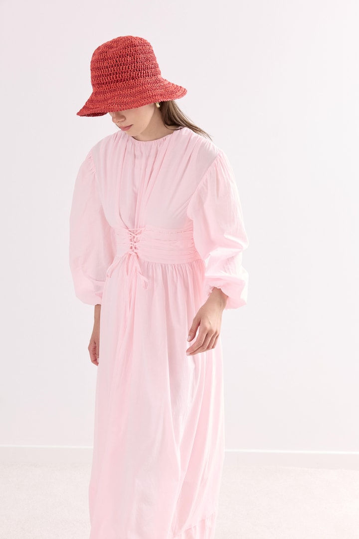 Selen Bel Büzgülü Biritli Vual Elbise - Pembe