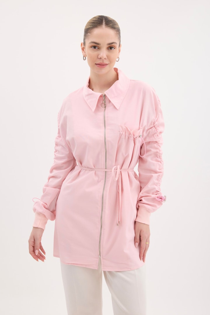Sera Kol Büzgülü Gömlek - Pembe