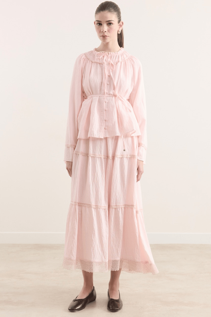 Şerit Dantelli Takım - Pembe