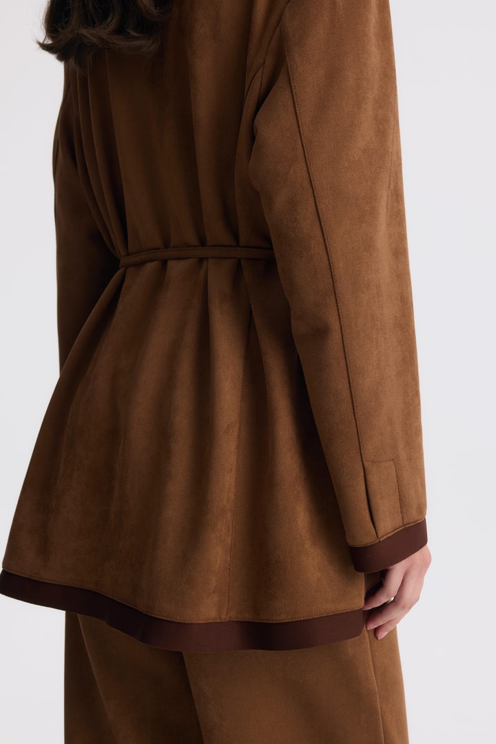 Şeritli Detaylı Blazer Ceket Takım - Kahve