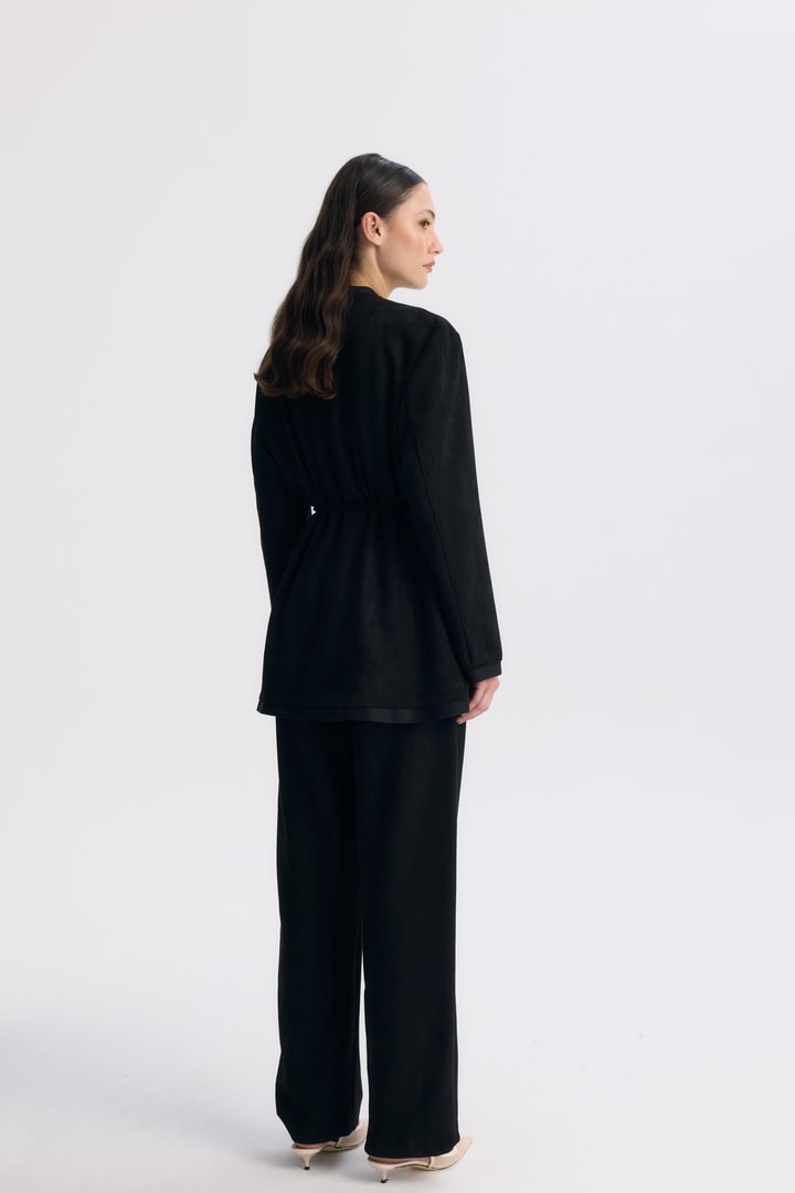 Şeritli Detaylı Blazer Ceket Takım - Siyah