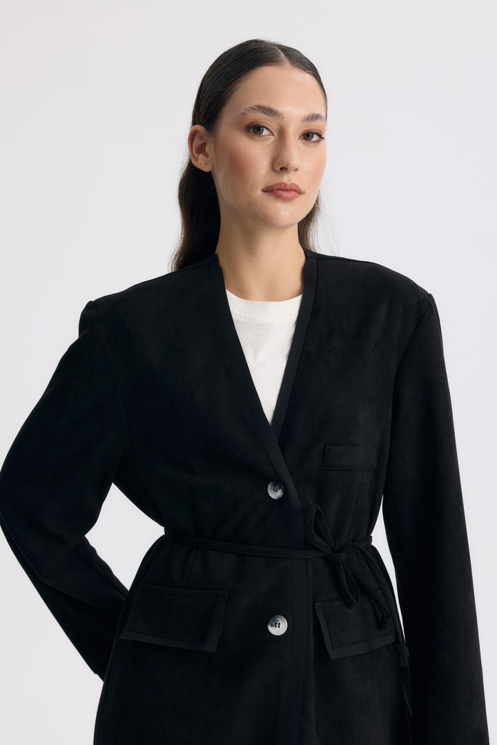 Şeritli Detaylı Blazer Ceket Takım - Siyah