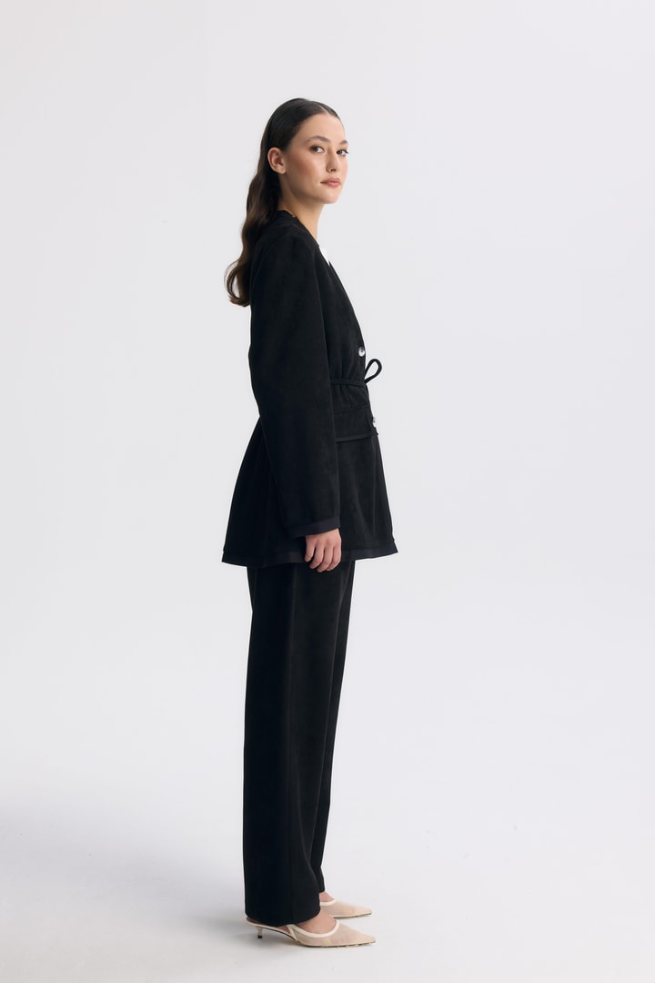 Şeritli Detaylı Blazer Ceket Takım - Siyah