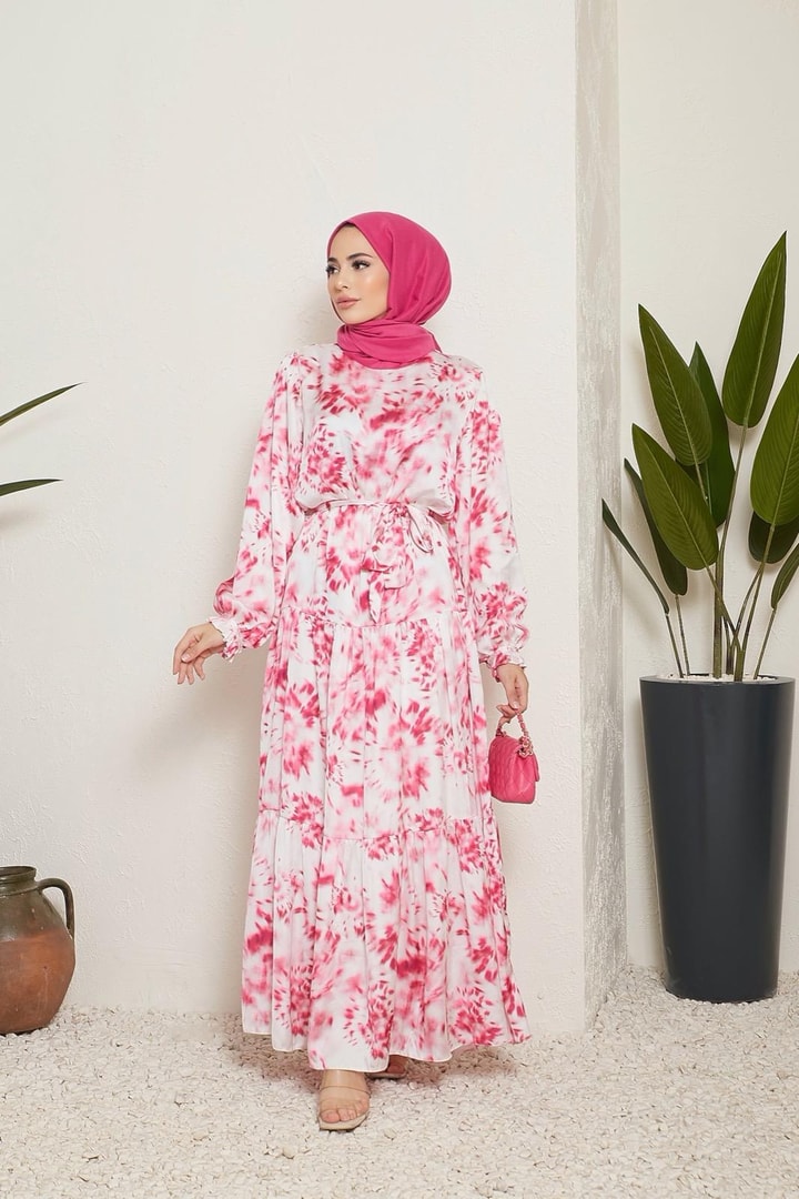 Sette Batik Desen Saten Elbise - Fuşya