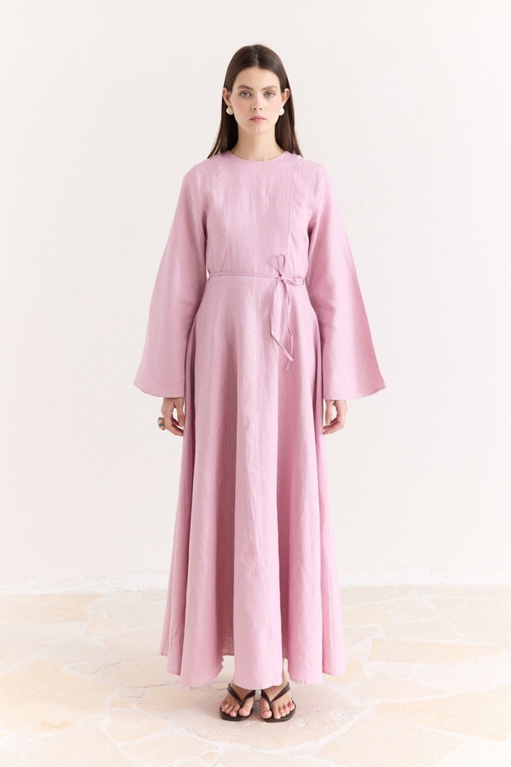 Siena Kloş Keten Elbise - Pembe