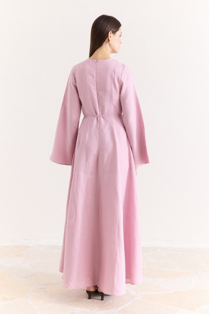 Siena Kloş Keten Elbise - Pembe