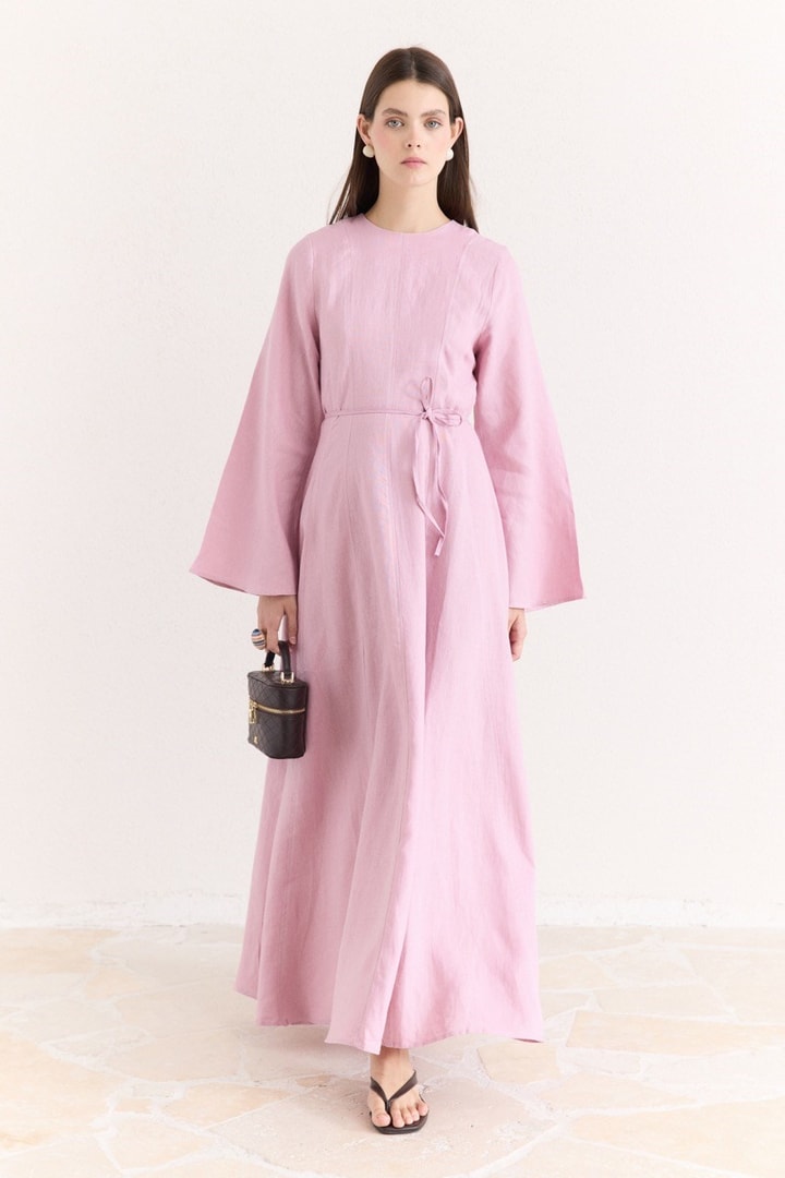 Siena Kloş Keten Elbise - Pembe