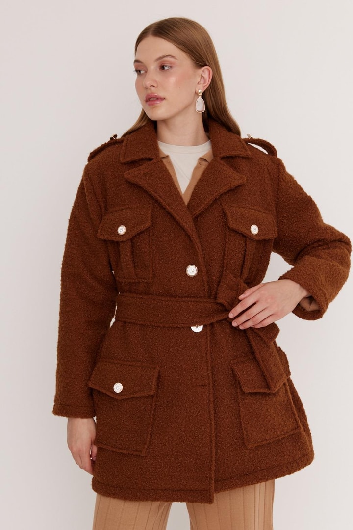 Sima Düğme Detaylı Ceket - Kahverengi