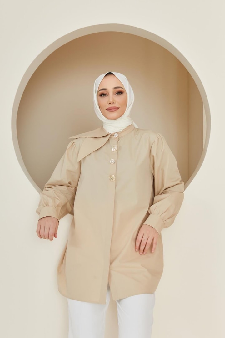 Sisy Yaka Detaylı Gömlek - Bej