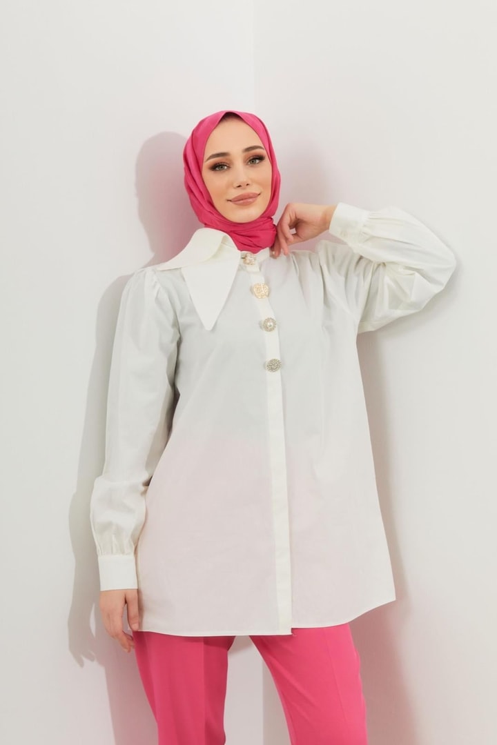 Sisy Yaka Detaylı Gömlek - Beyaz