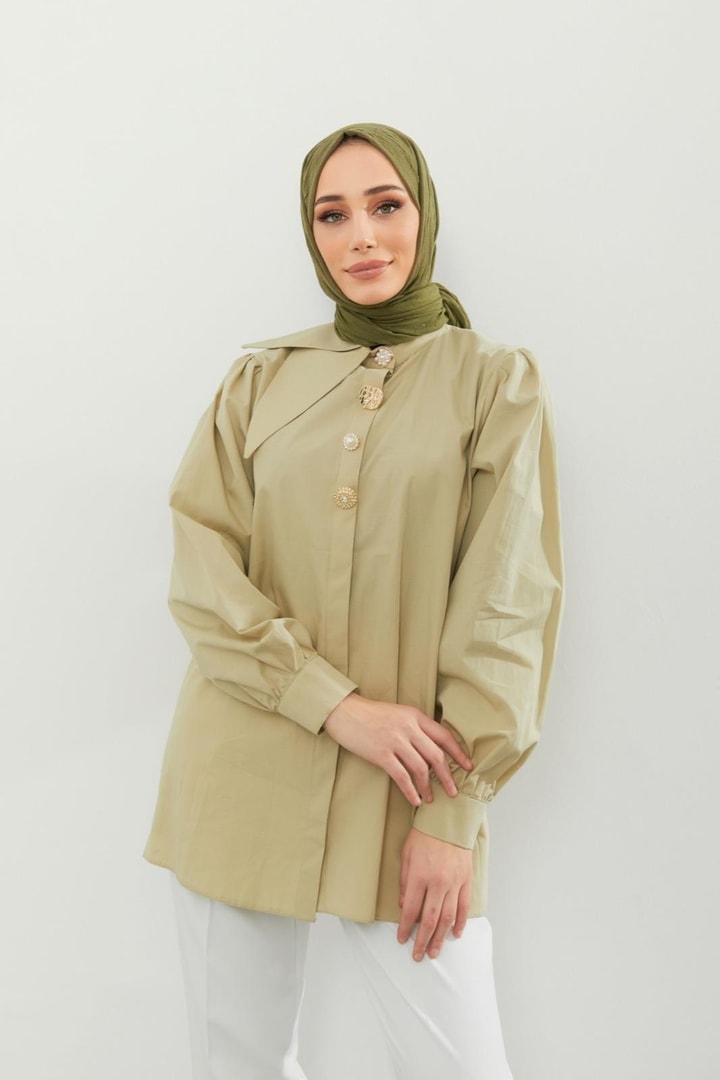 Sisy Yaka Detaylı Gömlek - Çağlayeşil