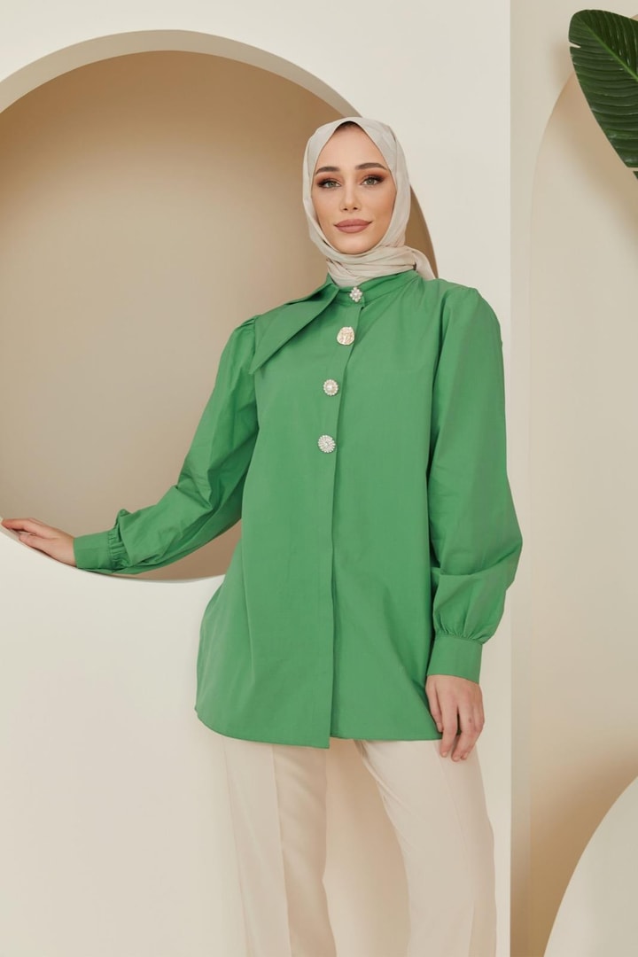 Sisy Yaka Detaylı Gömlek - elmayeşili