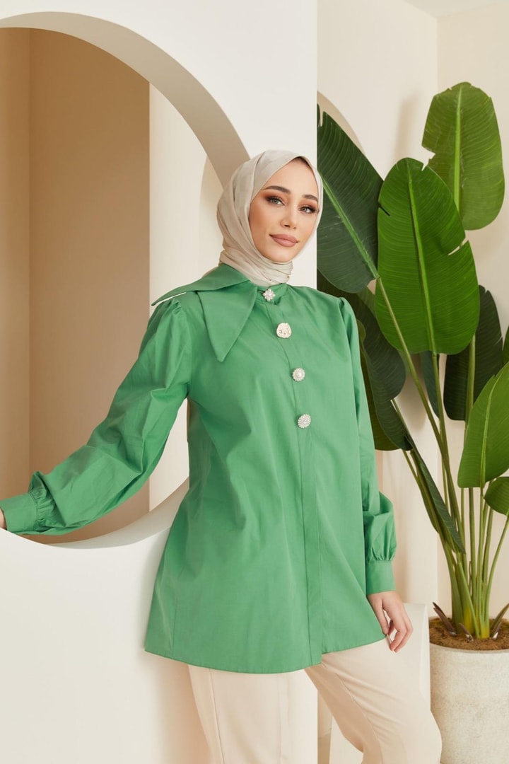 Sisy Yaka Detaylı Gömlek - elmayeşili