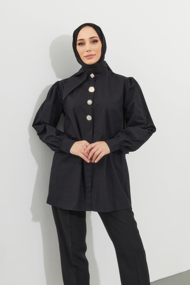 Sisy Yaka Detaylı Gömlek - Siyah