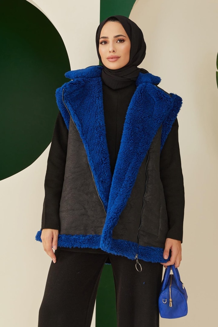 Soft Kürk Detaylı Yelek - Mavi