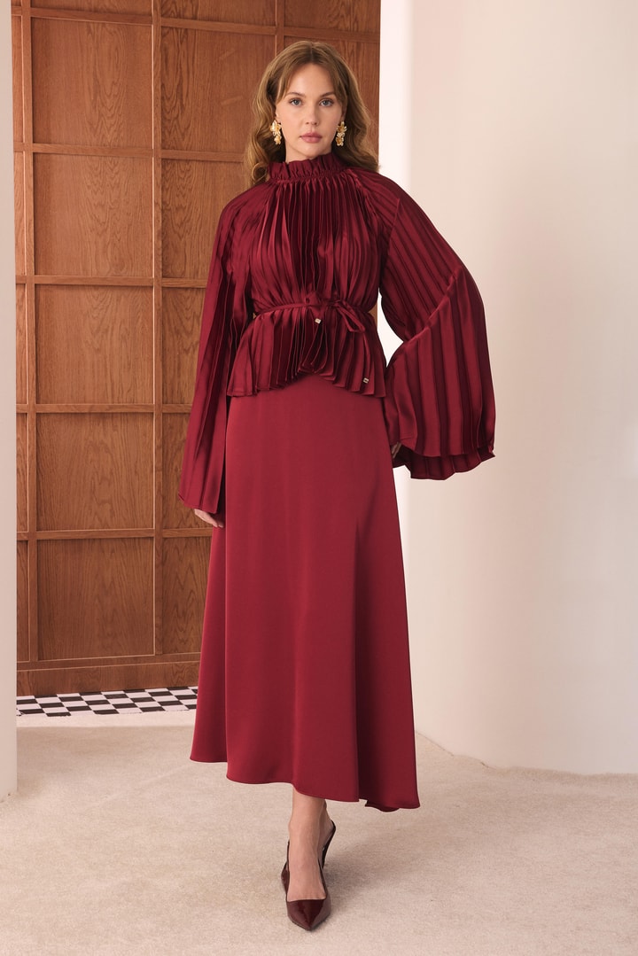 Soley Piliseli Etek Takım - Bordo