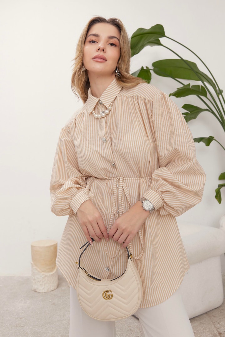 Sophie Çizgili Gömlek - Bej