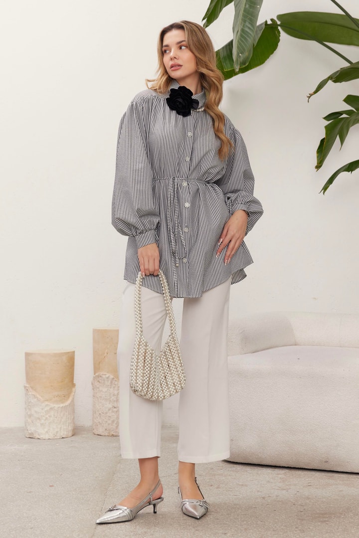 Sophie Çizgili Gömlek - Siyah
