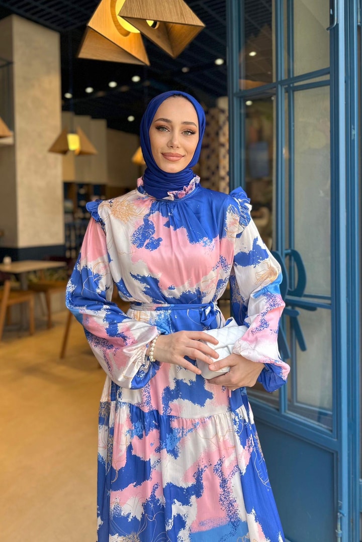 Stella Yoryo Saten Elbise - saks mavisi