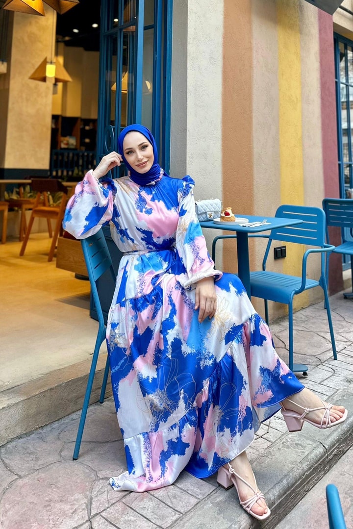 Stella Yoryo Saten Elbise - saks mavisi