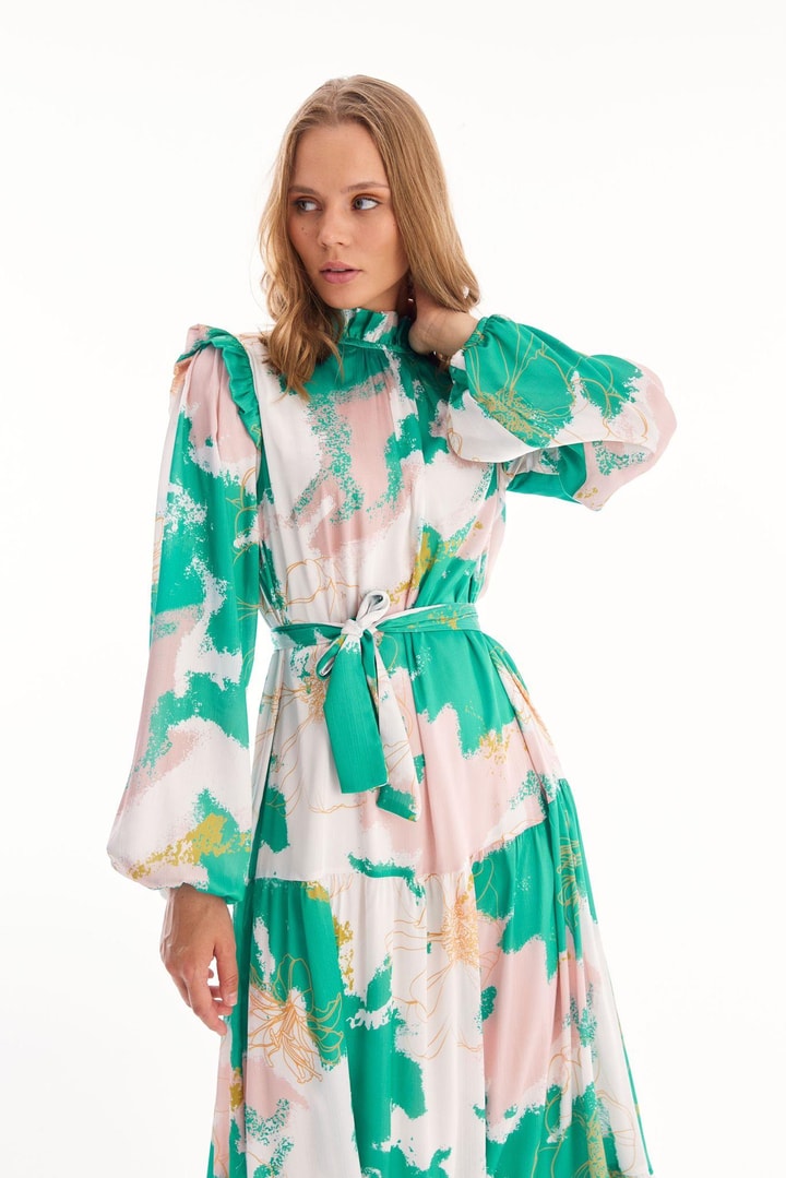 Stella Yoryo Saten Elbise - Yeşil