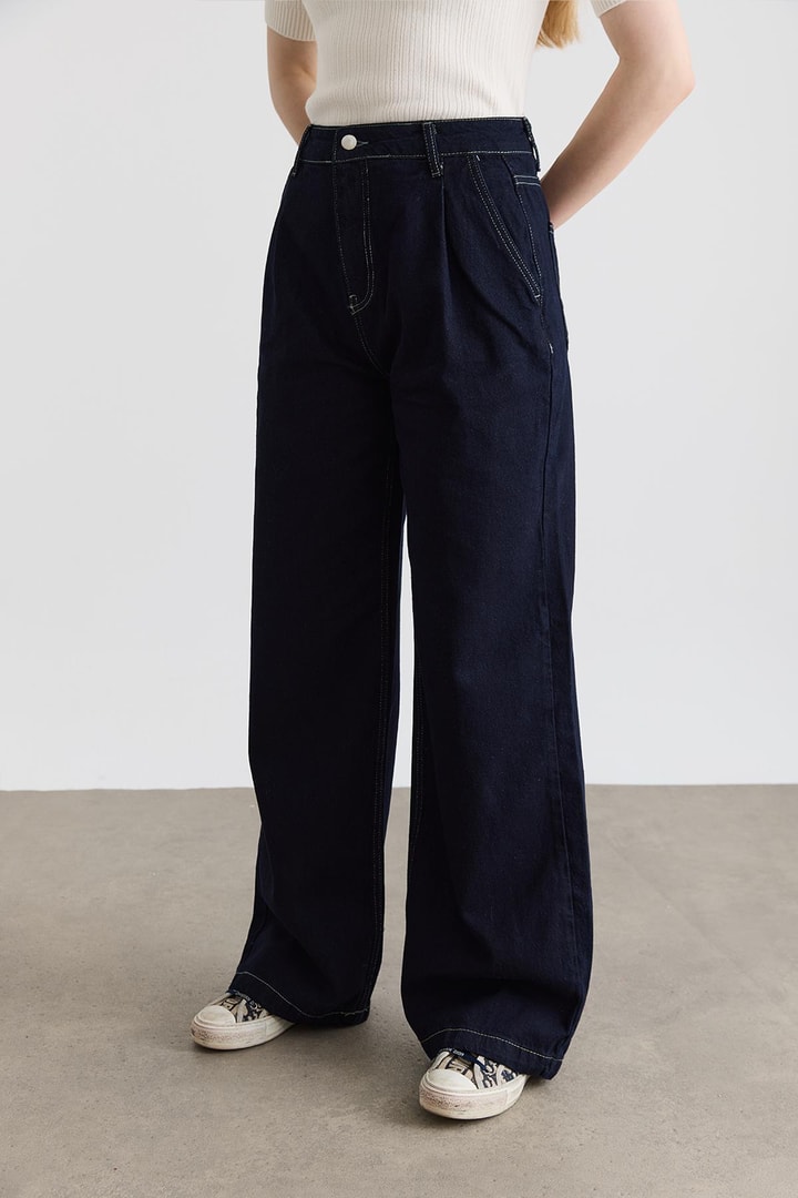 Straight Fit Jean Pantolon - Lacivert