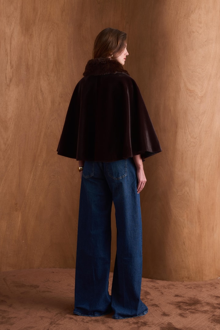 Suzana Yaka Kürklü Goldfox Kimono - Kahve