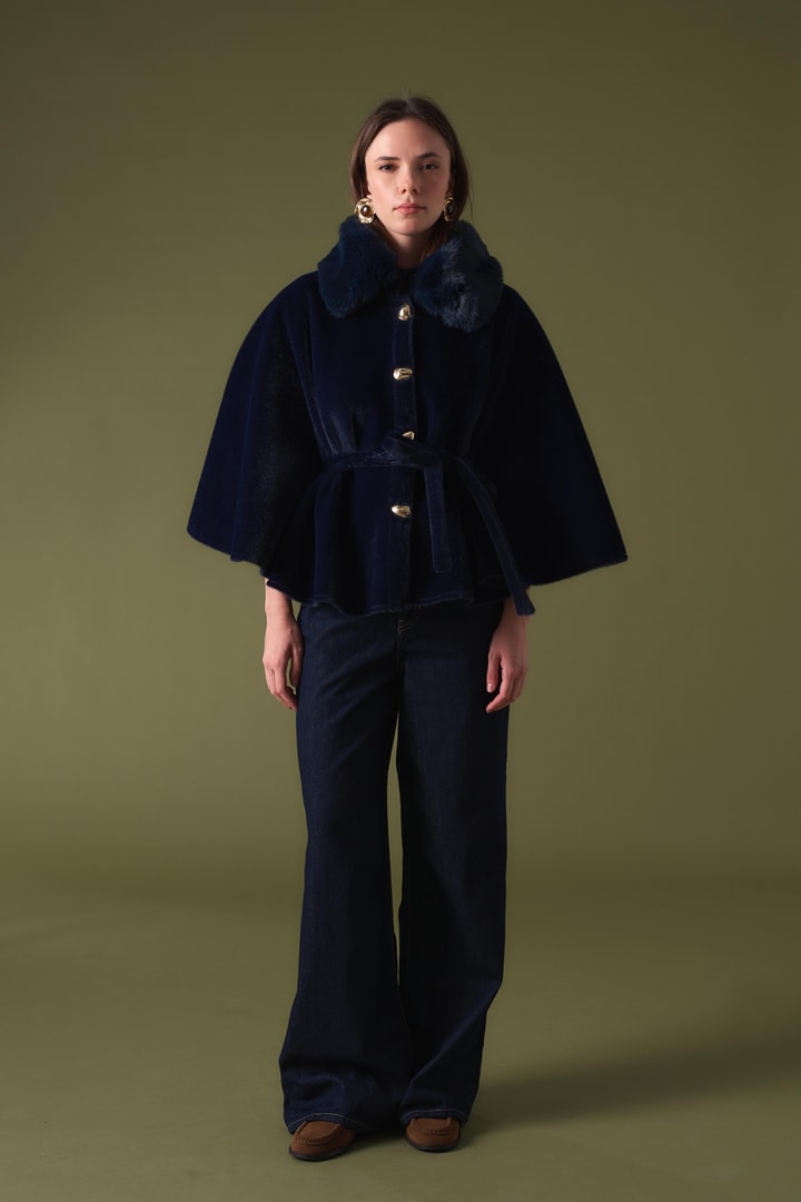 Suzana Yaka Kürklü Goldfox Kimono - Lacivert