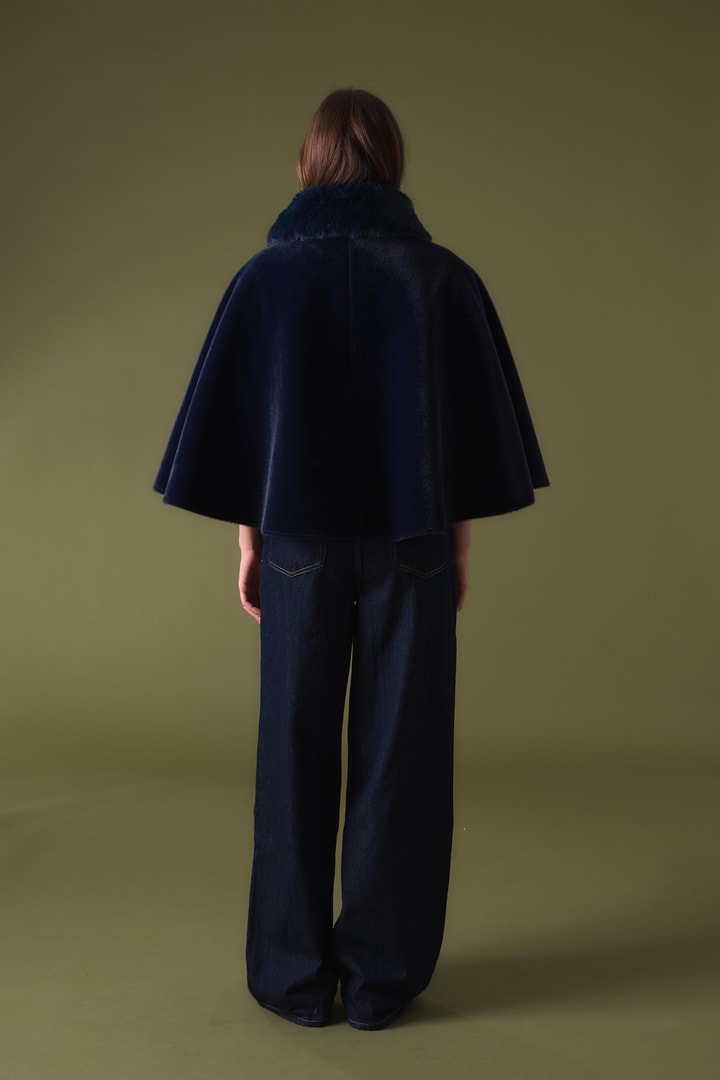 Suzana Yaka Kürklü Goldfox Kimono - Lacivert
